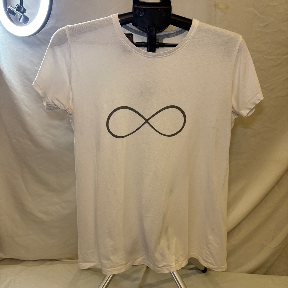 Organic Women White T-shirt Infinity Sign Size Large